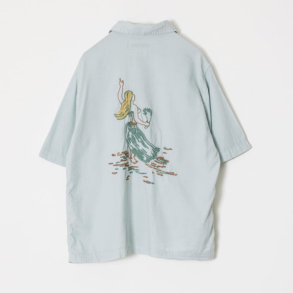 REMI RELIEF Cotton silk aloha shirt S/S (embroidery: hula girl)