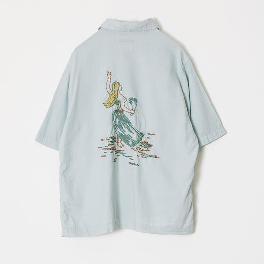 REMI RELIEF Cotton silk aloha shirt S/S (embroidery: hula girl)