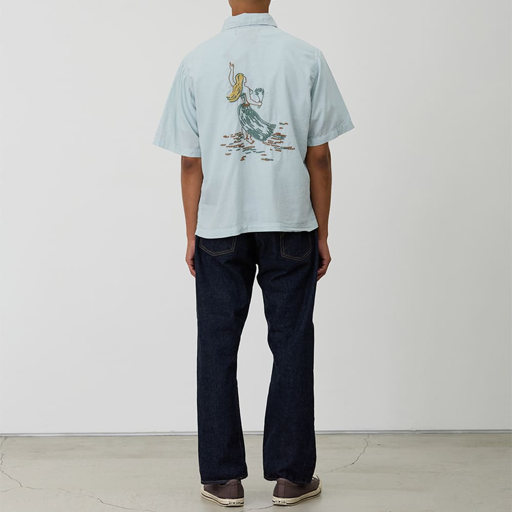 REMI RELIEF Cotton silk aloha shirt S/S (embroidery: hula girl)