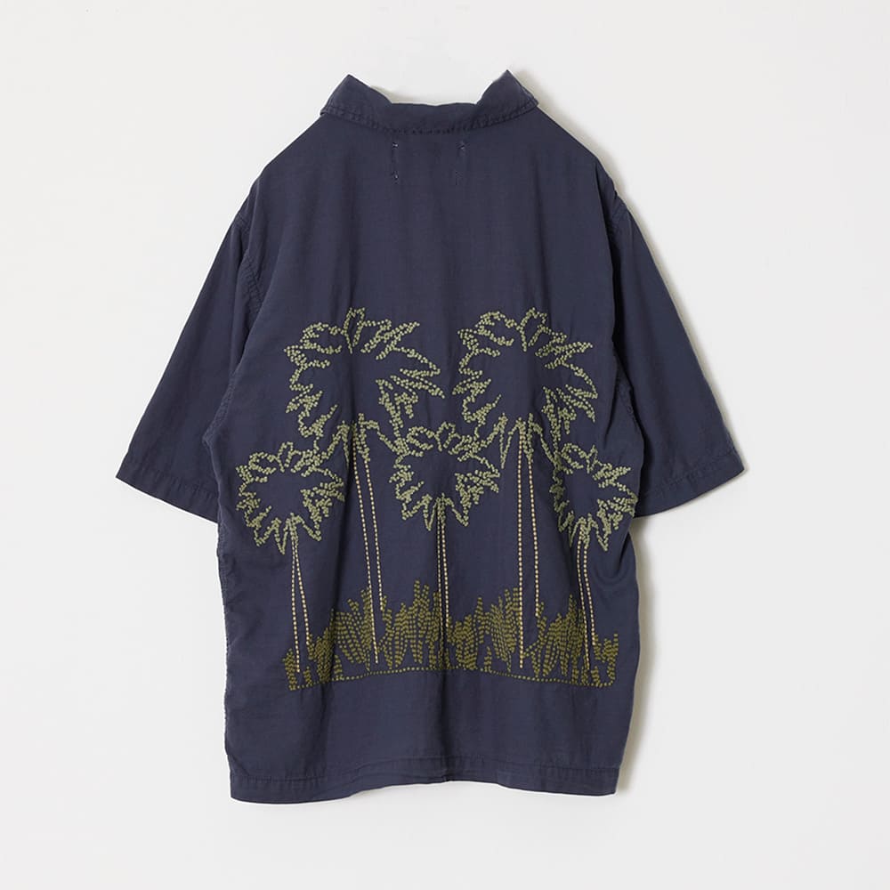 REMI RELIEF Cotton silk aloha shirt S/S (embroidery: palm tree)