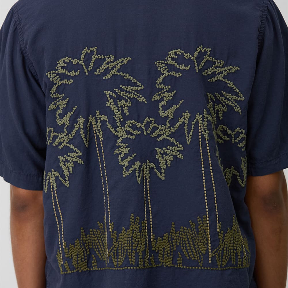 REMI RELIEF Cotton silk aloha shirt S/S (embroidery: palm tree)