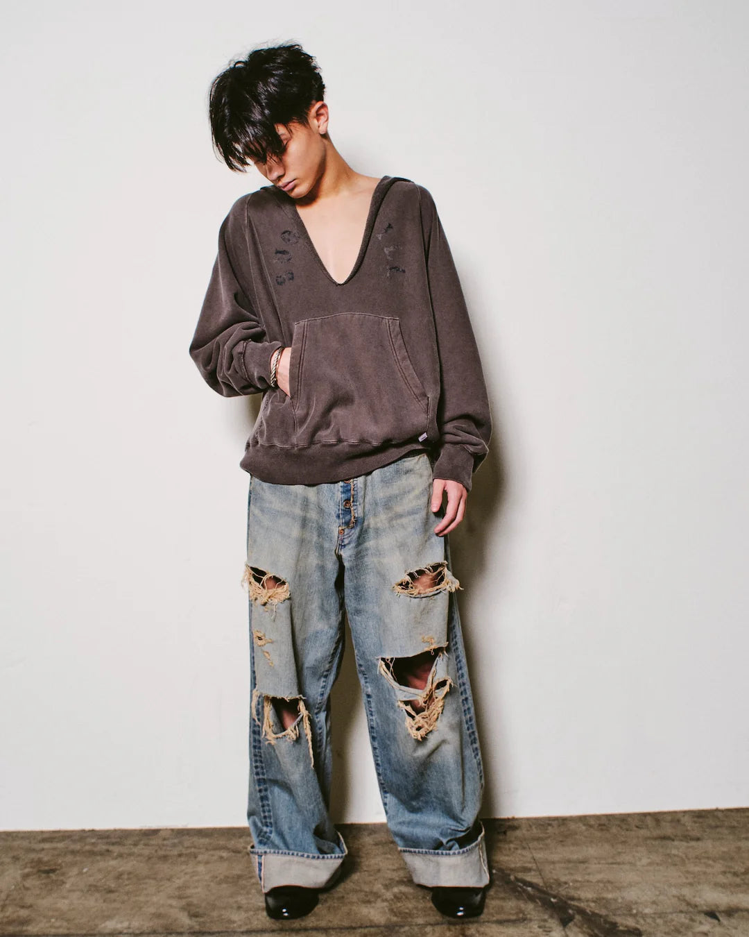 SUGARHILL DAMAGED MODERN DENIM PANTS WIDE CUT