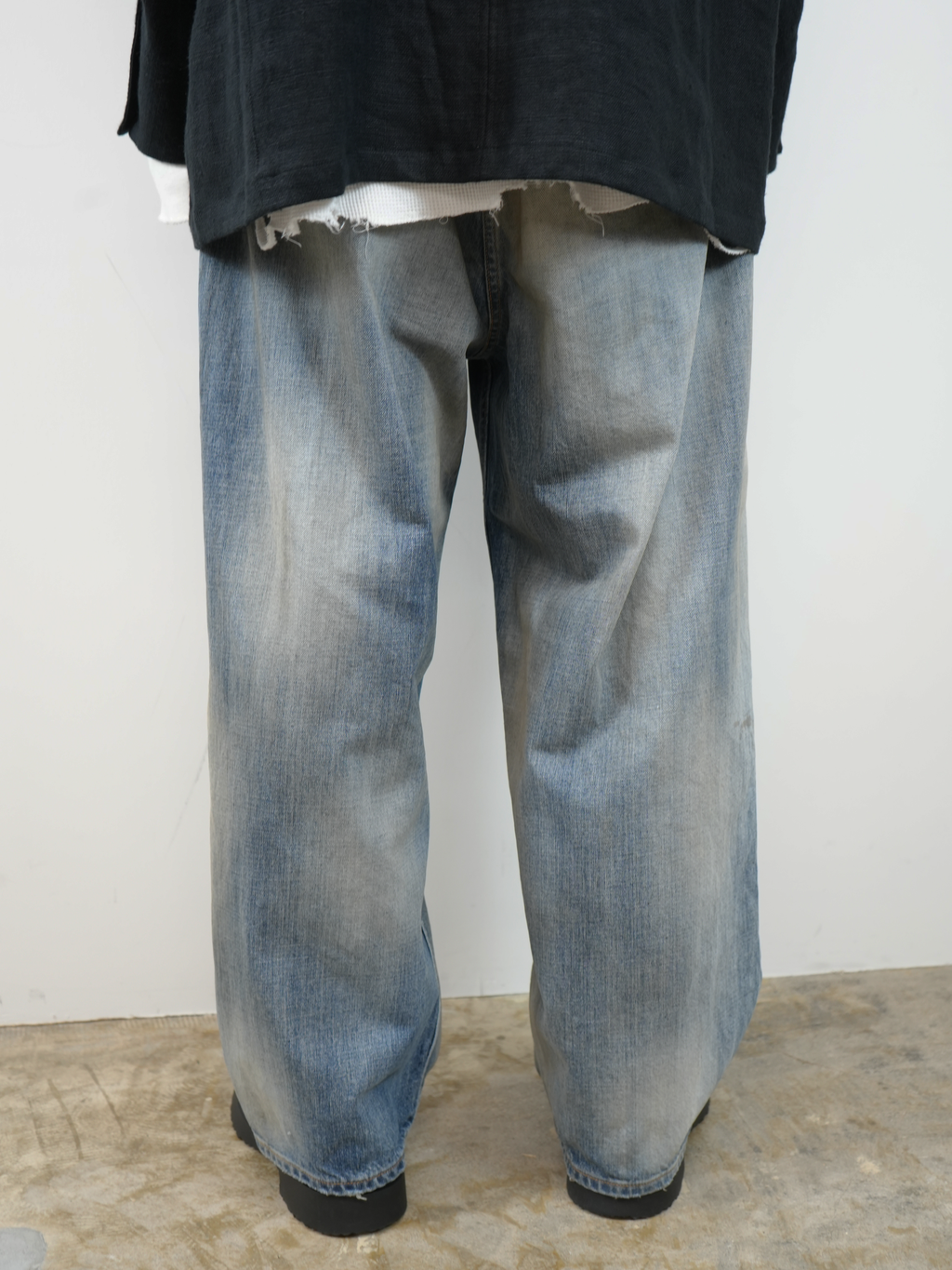 ANCELLM DAMAGE WIDE 5P DENIM PANTS (INDIGO)