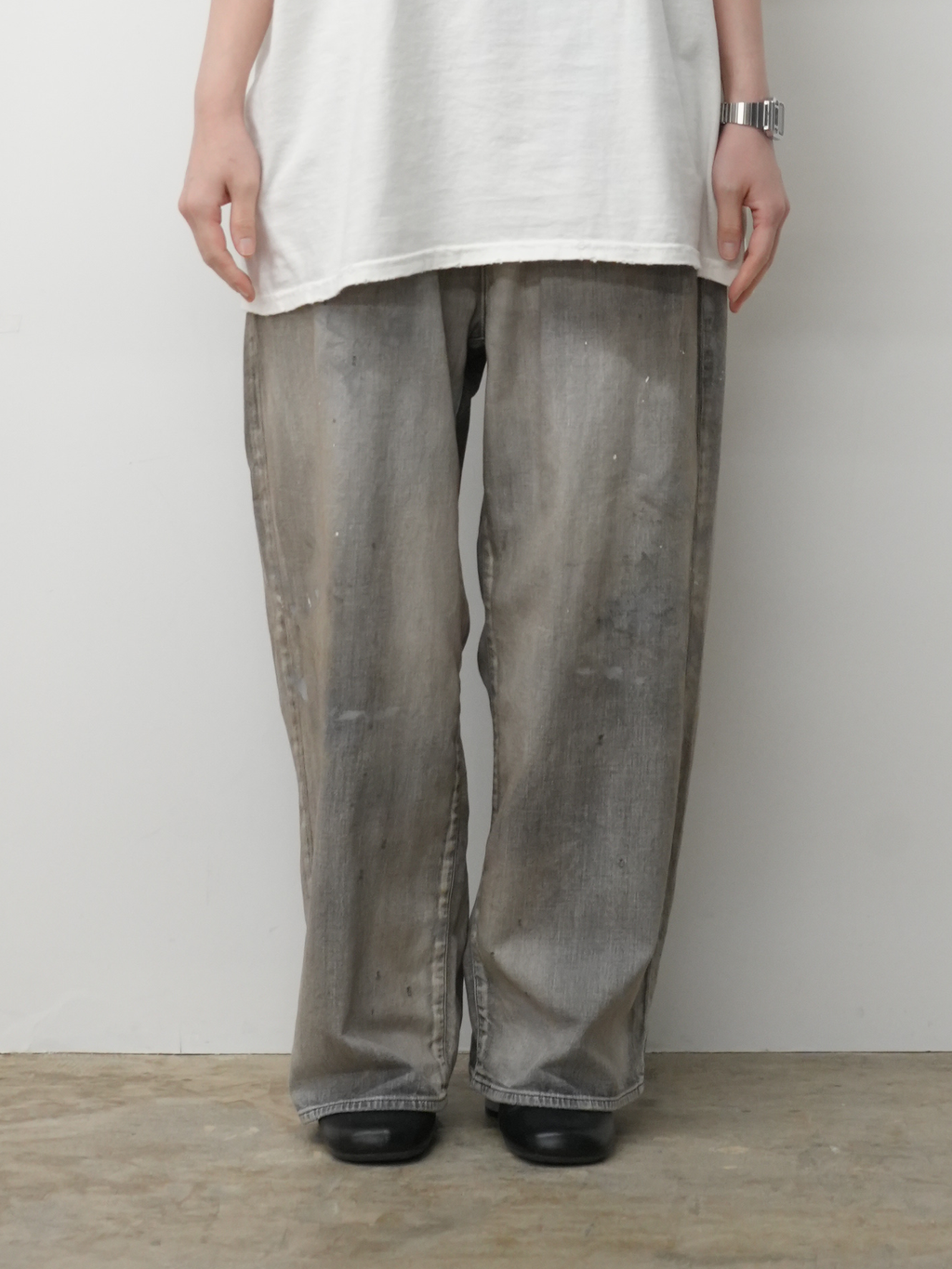 ANCELLM LIGHT OZ WIDE STRAIGHT DENIM PANTS (BLACK)