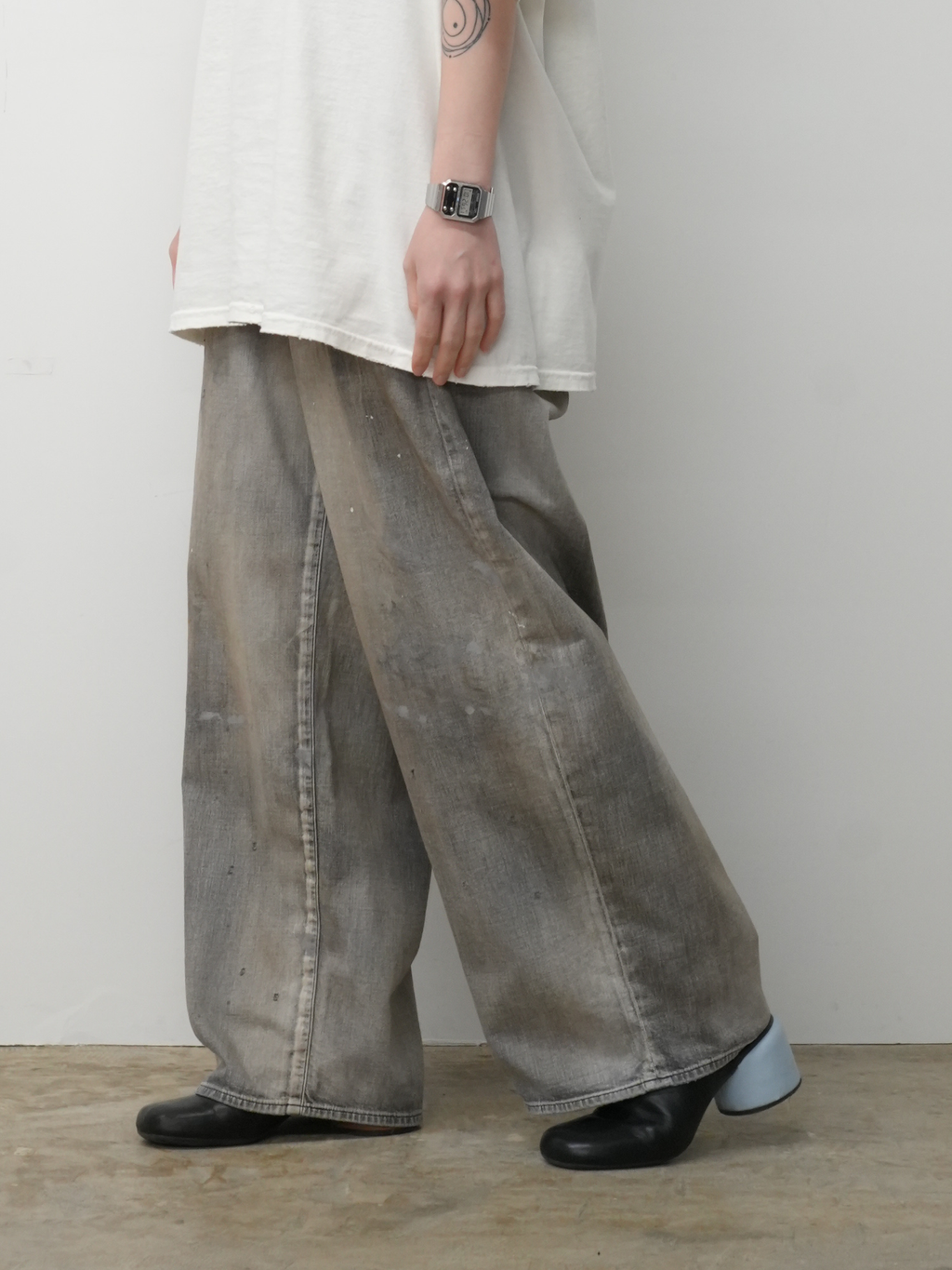 ANCELLM LIGHT OZ WIDE STRAIGHT DENIM PANTS (BLACK)