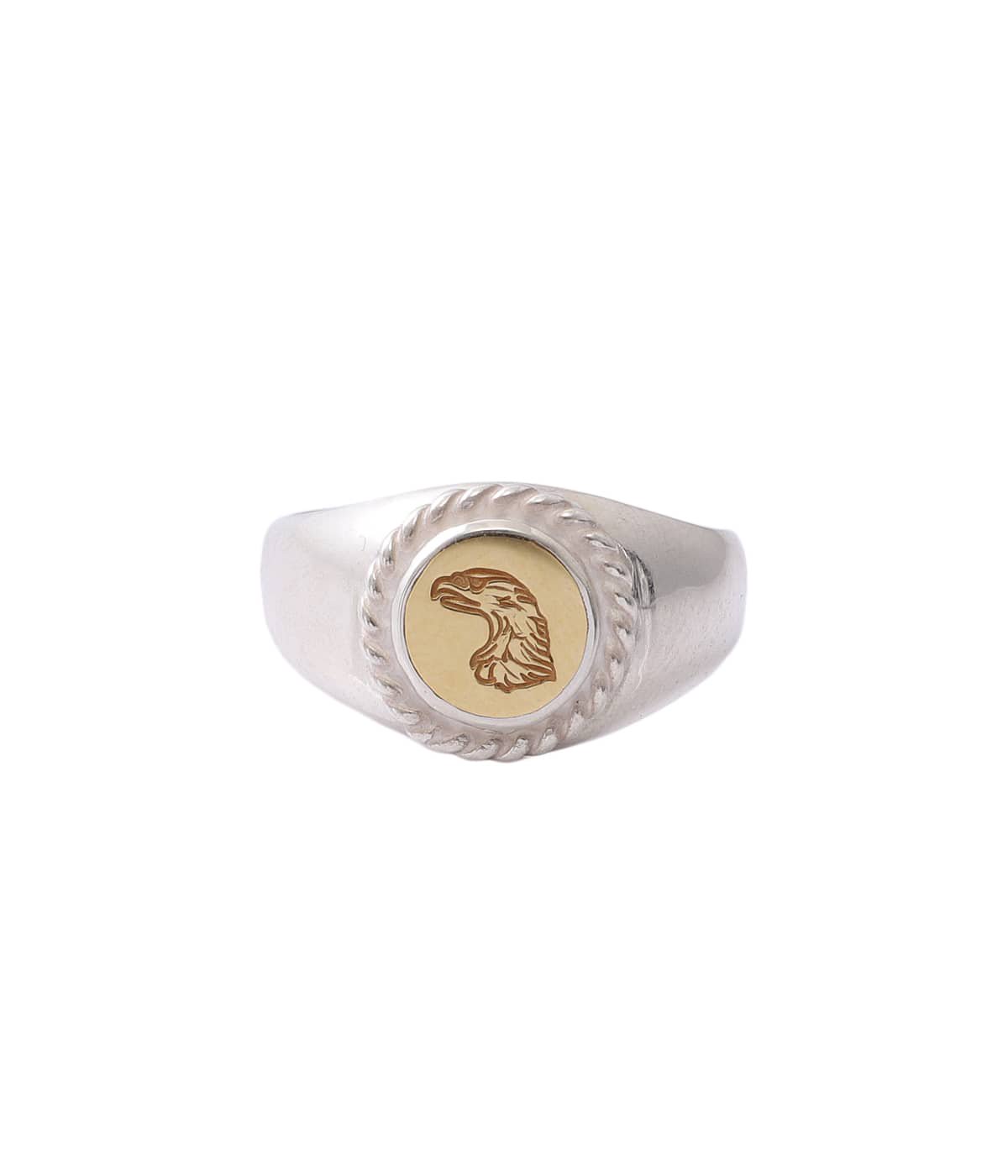LARRY SMITH KARAKUSA EAGLE HEAD STAMPED RING (18K GOLD ACCENT) No. 36