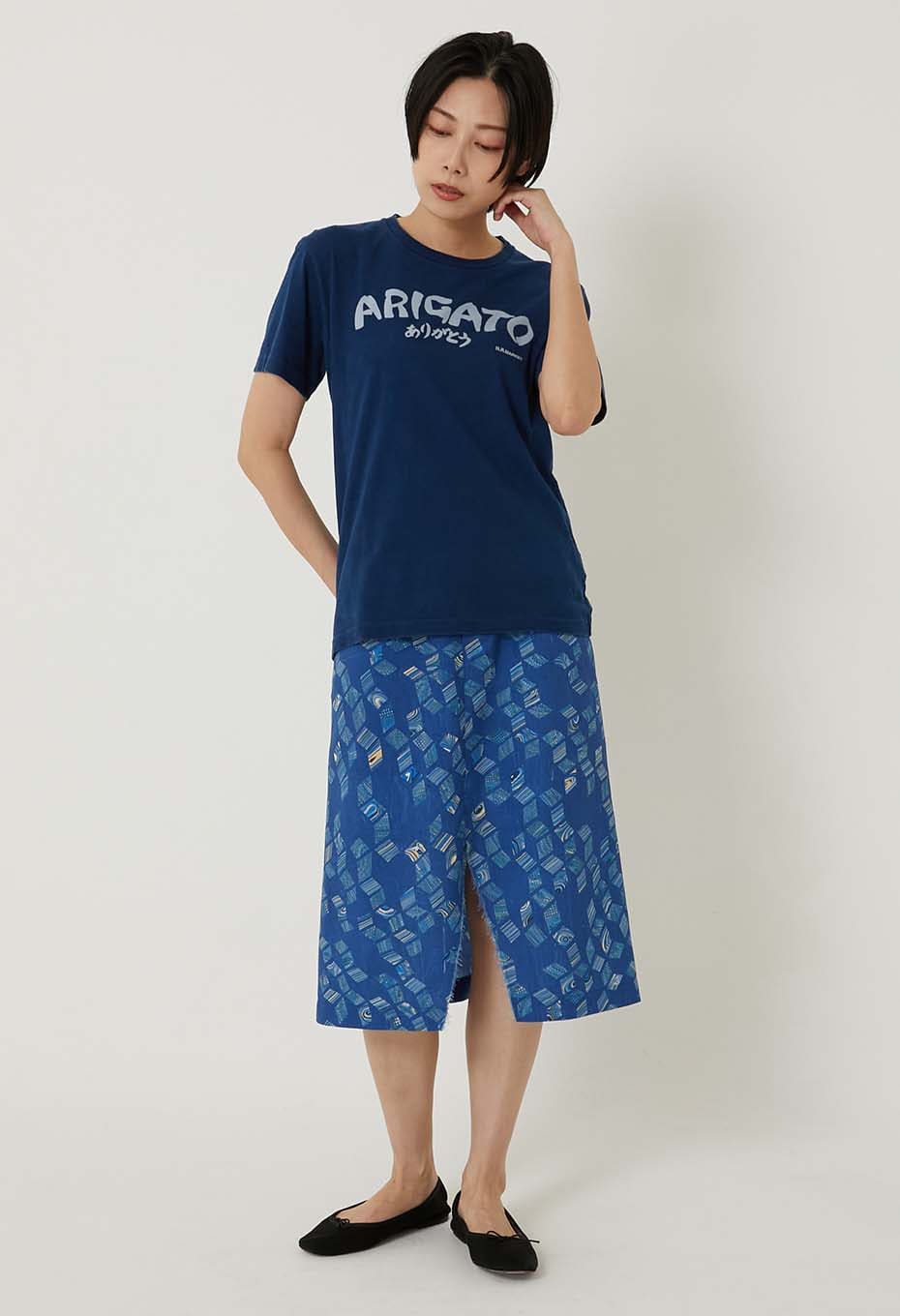 BLUE BLUE JAPAN ARIGATO bassen Indigo T-shirt