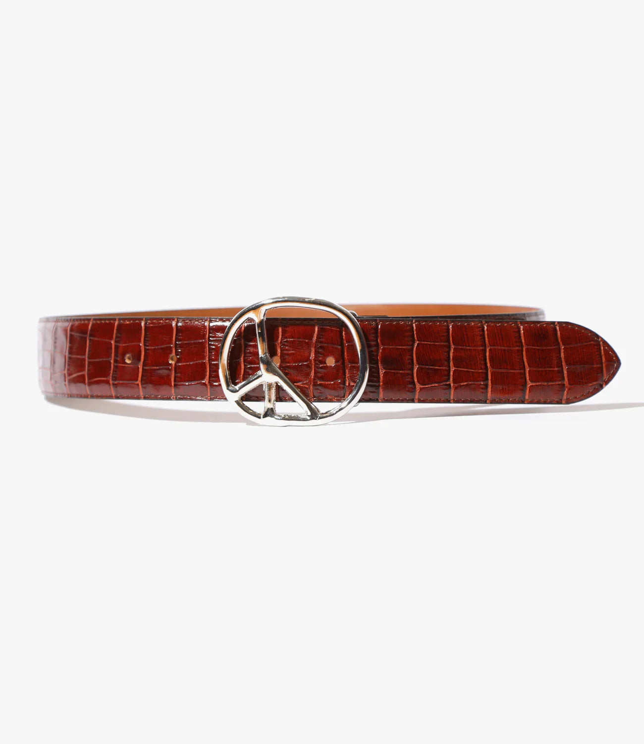Needles Peace Buckle Belt - Crocodile Embossed Leather