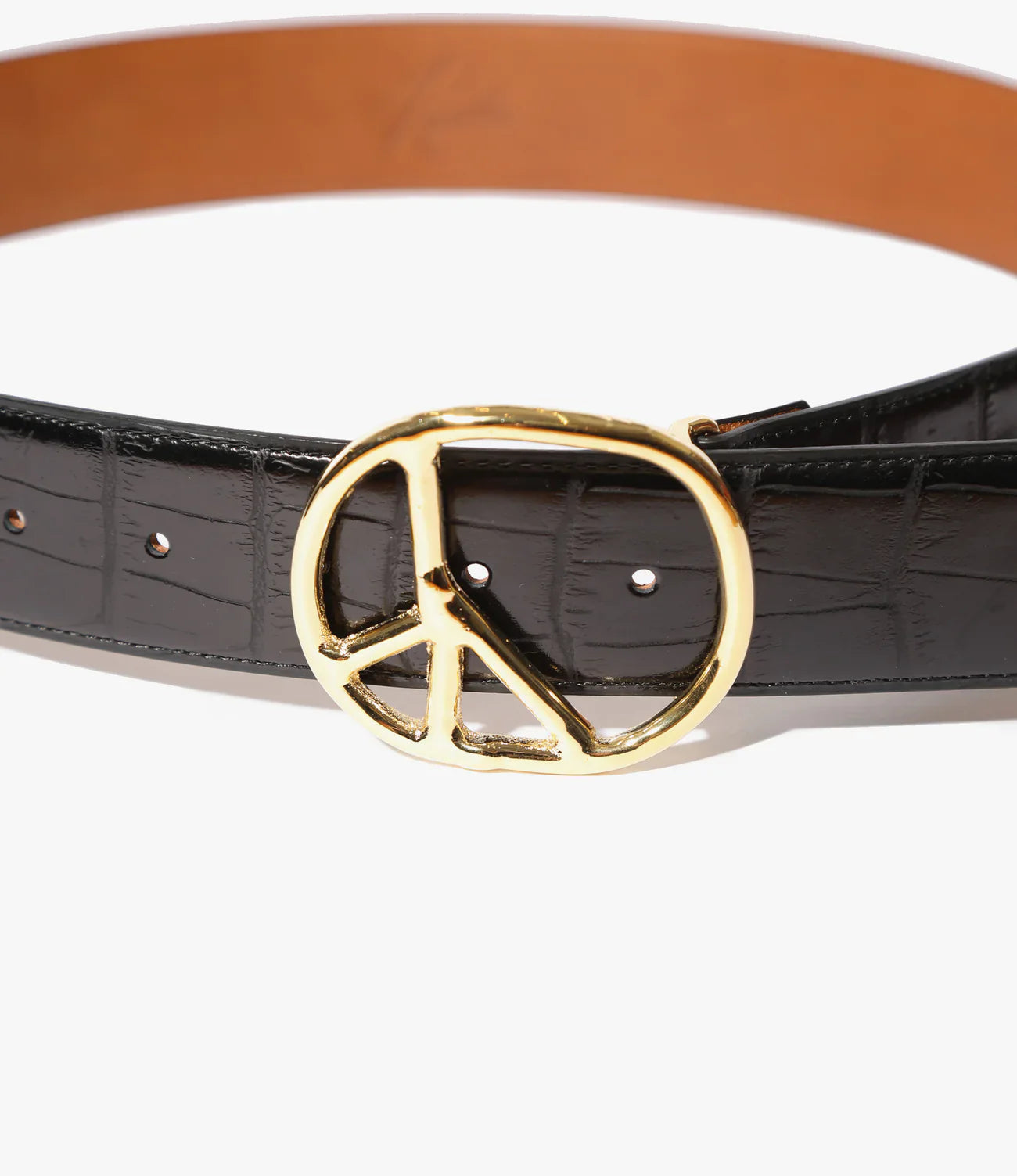 Needles Peace Buckle Belt - Crocodile Embossed Leather