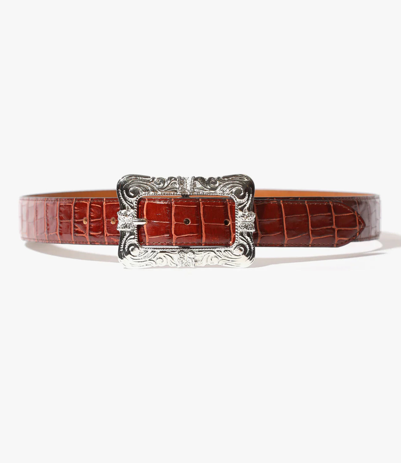 Needles Papillon Square Buckle Belt - Crocodile Embossed Leather