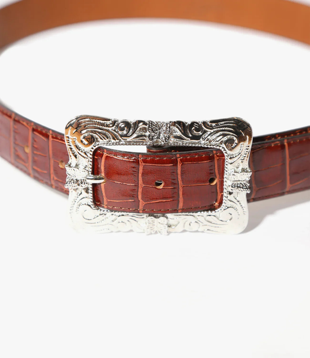 Needles Papillon Square Buckle Belt - Crocodile Embossed Leather