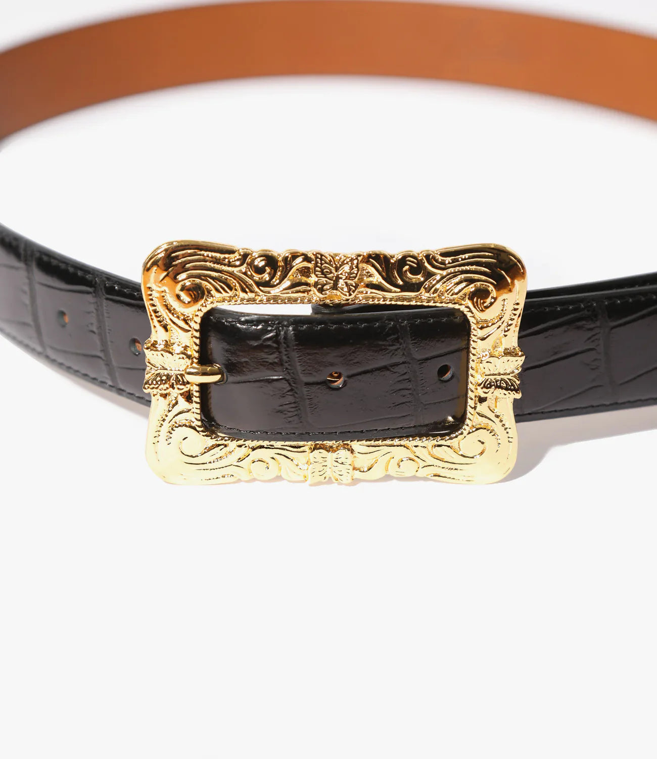 Needles Papillon Square Buckle Belt - Crocodile Embossed Leather