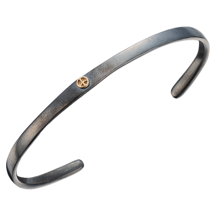 Porter Classic BLACK SILVER BANGLE W/GOLD PEACE