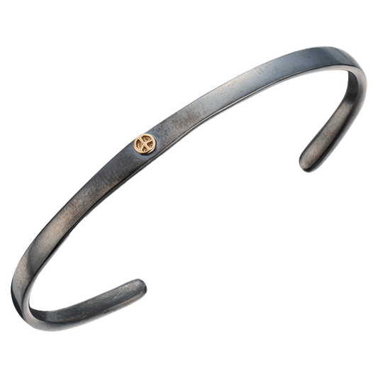Porter Classic BLACK SILVER BANGLE W/GOLD PEACE