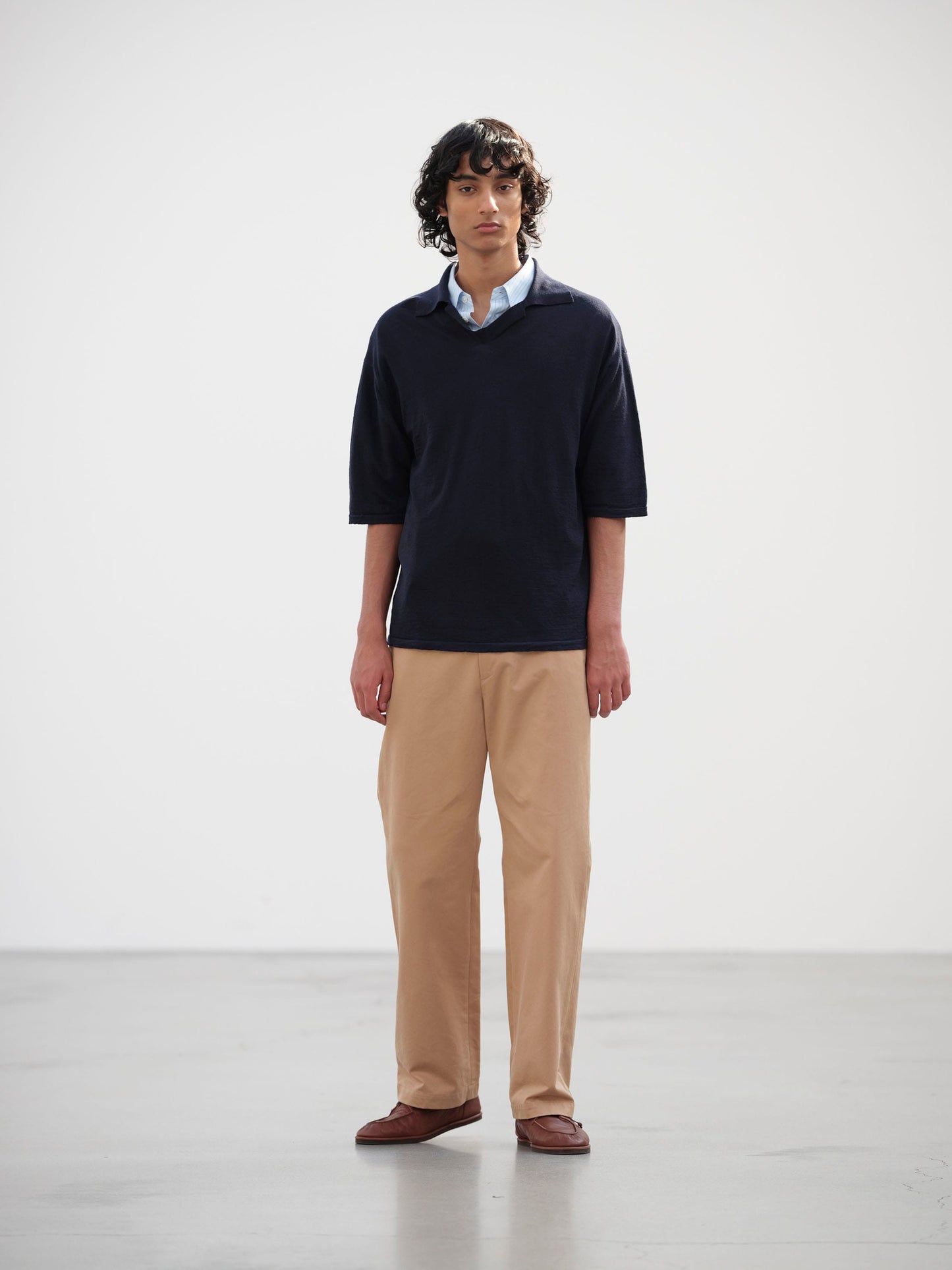 AURALEE PRODUCT DYED WOOL KNIT POLO