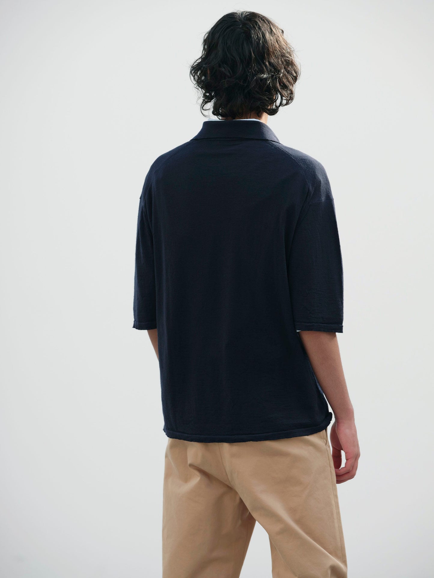 AURALEE PRODUCT DYED WOOL KNIT POLO