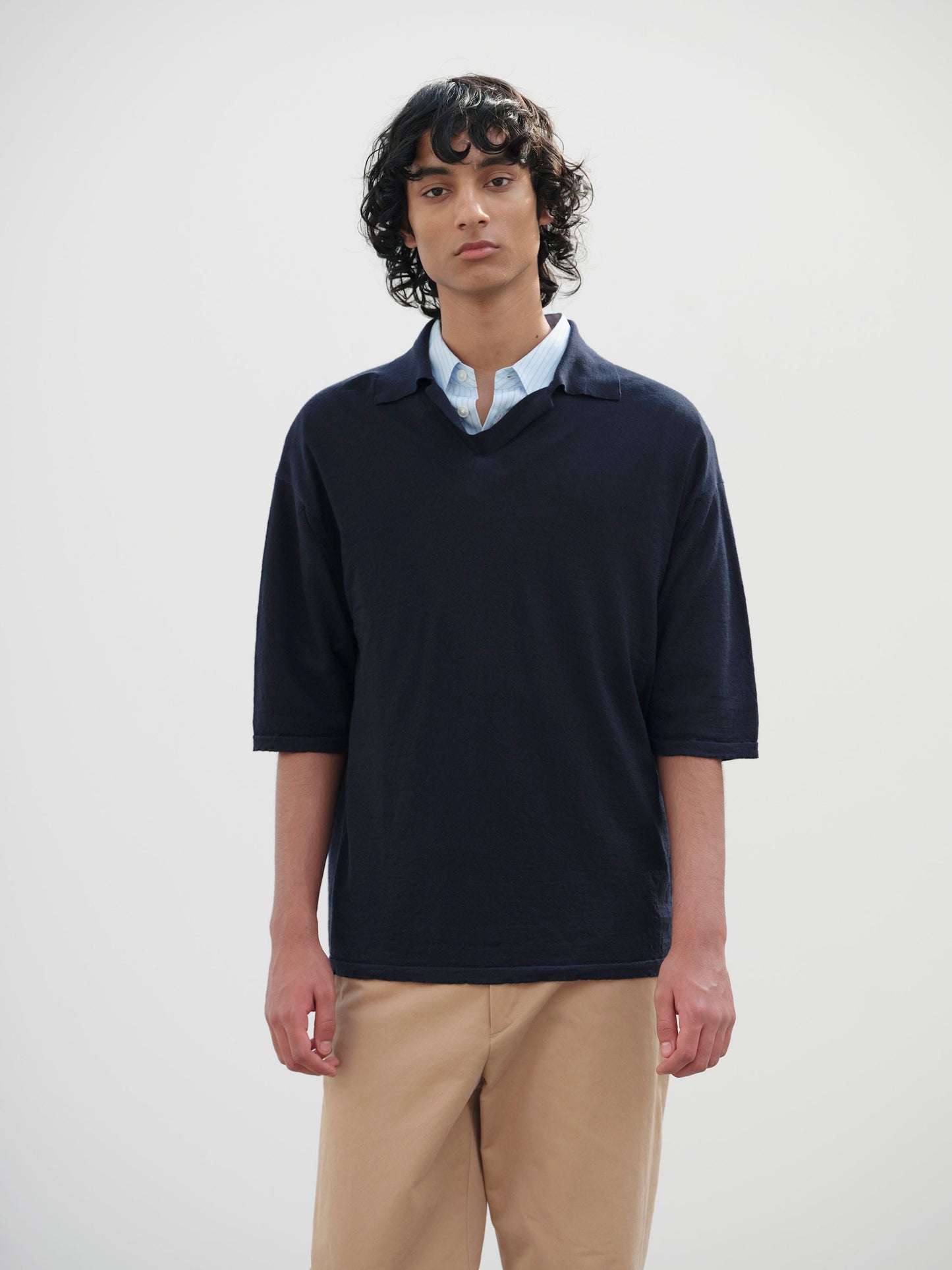 AURALEE PRODUCT DYED WOOL KNIT POLO