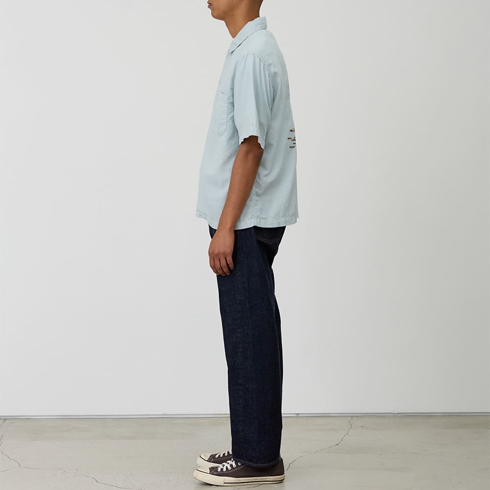 REMI RELIEF Cotton silk aloha shirt S/S (embroidery: hula girl)