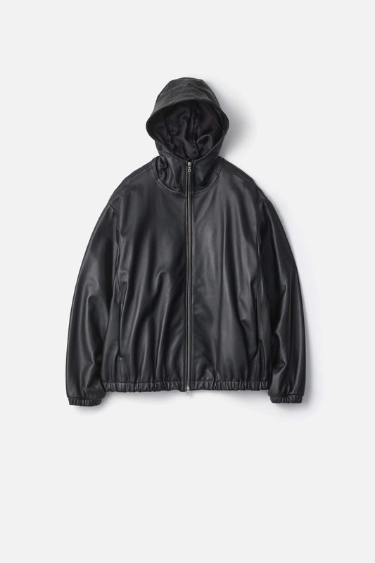 ssstein LEATHER HOODED SHORT JACKET