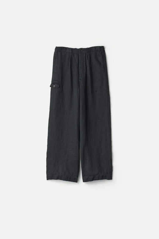 ssstein HEAVY LINEN HERRINGBONE WIDE EASY TROUSERS