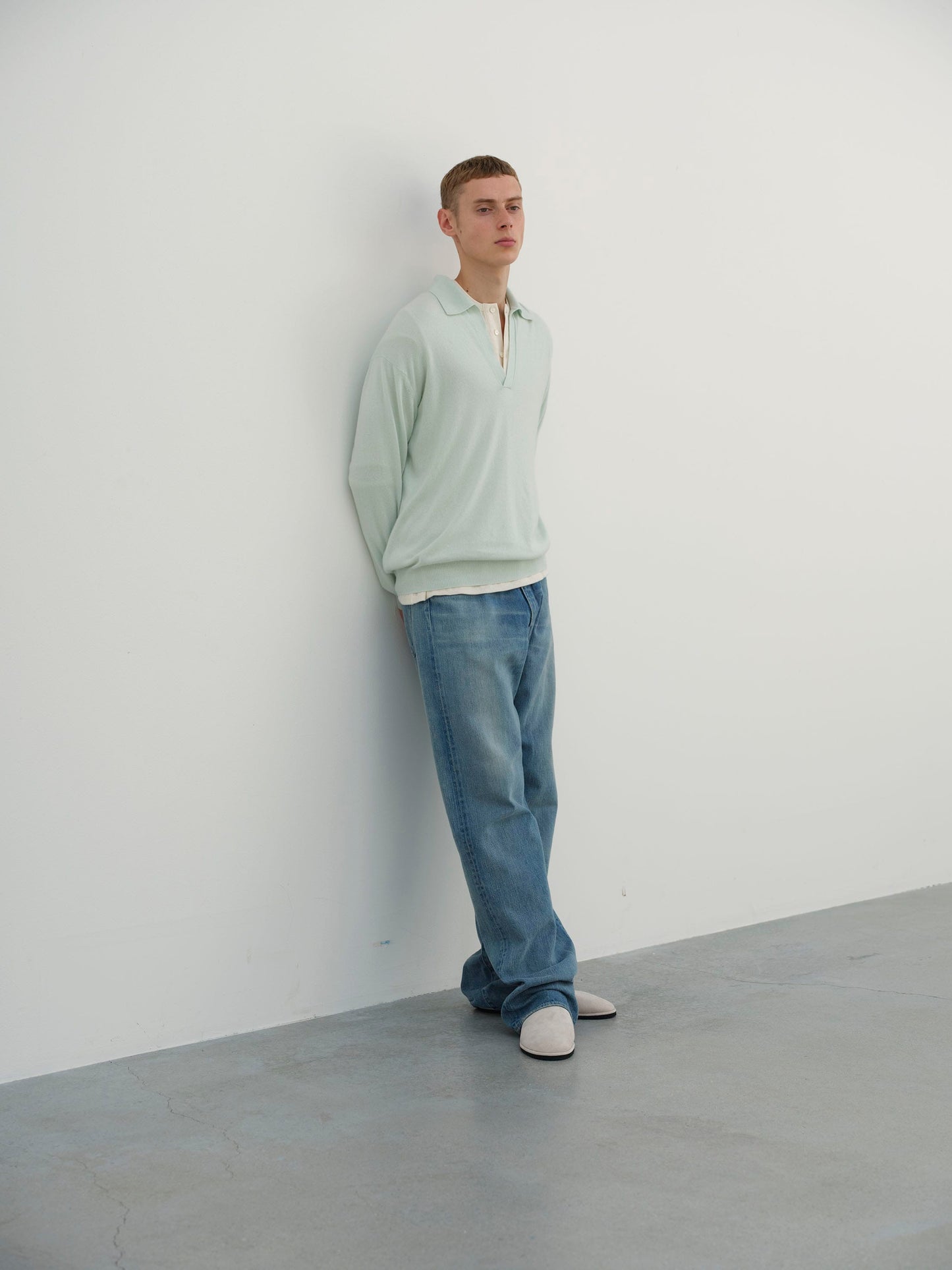 AURALEE SUPER FINE CASHMERE SILK KNIT SKIPPER POLO