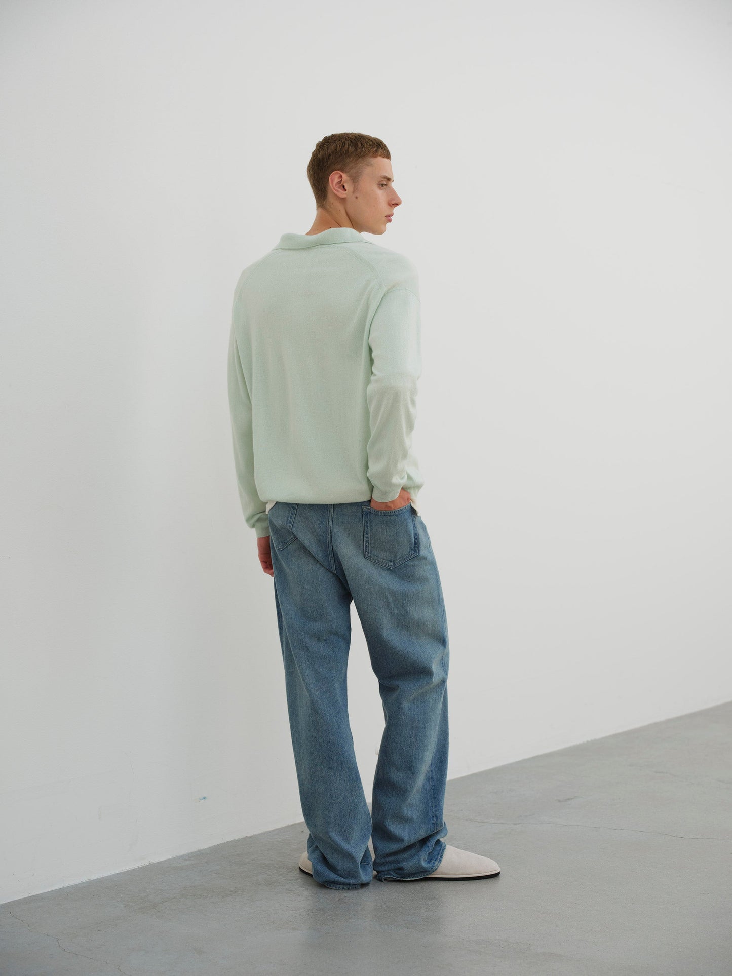 AURALEE SUPER FINE CASHMERE SILK KNIT SKIPPER POLO