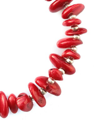 SunKu 39 Large White Coral and Silver Bracelet Red SK-032-RED