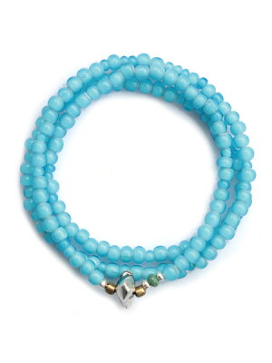 SunKu White Heart Beads Necklace & Bracelet Sky Blue LTD-004