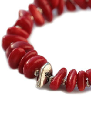 SunKu 39 Large White Coral and Silver Bracelet Red SK-032-RED