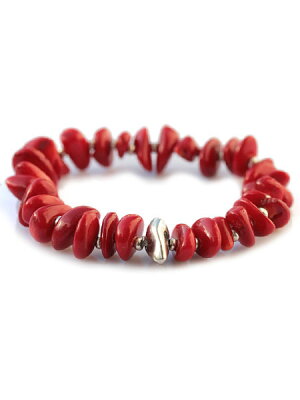 SunKu 39 Large White Coral and Silver Bracelet Red SK-032-RED