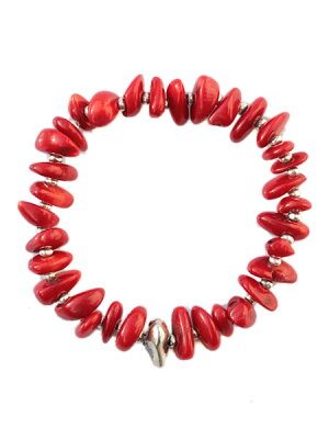 SunKu 39 Large White Coral and Silver Bracelet Red SK-032-RED