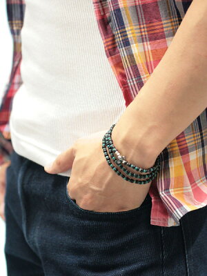 SunKu 39 Antique Beads Necklace & Bracelet Black×Turquise LTD-016