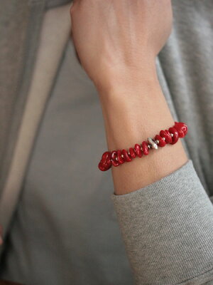 SunKu 39 Large White Coral and Silver Bracelet Red SK-032-RED