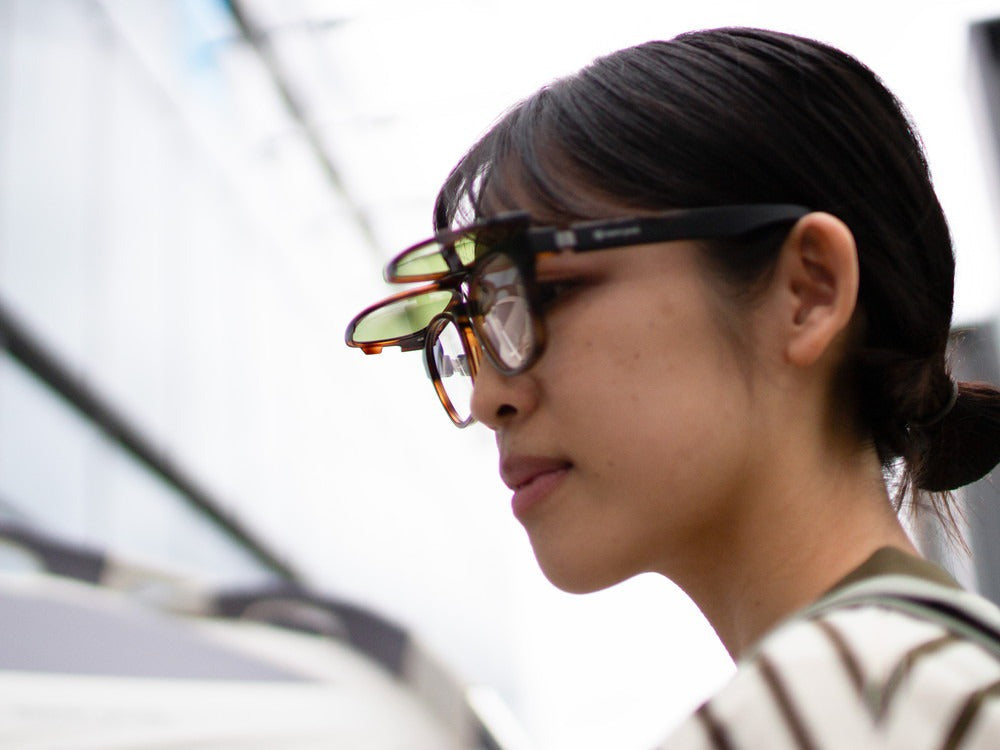 JINS × Snow Peak JINS Switch Flip Up ï¼?60° Wellington Sunglasses Brown