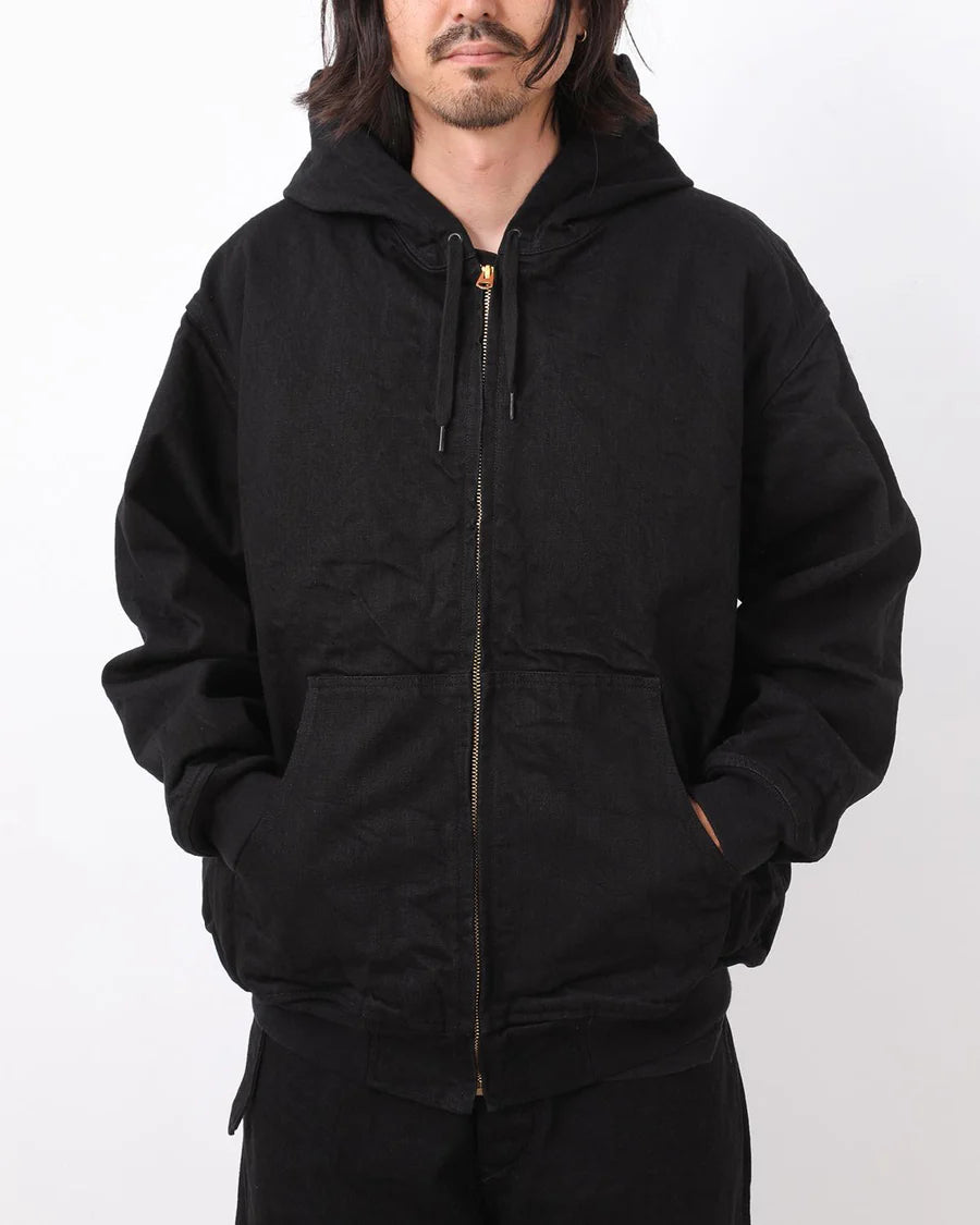 COMOLI Black Denim Zip Hoodie