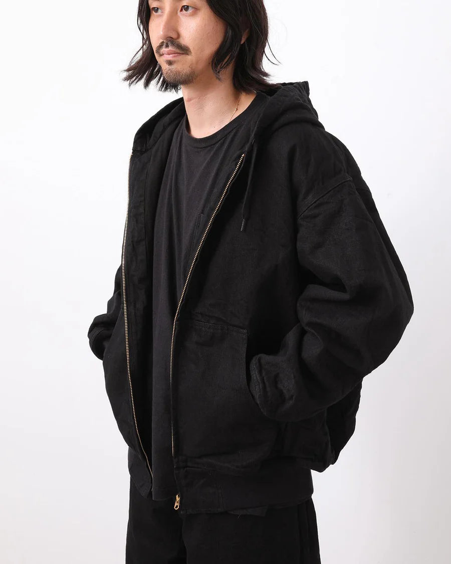 COMOLI Black Denim Zip Hoodie