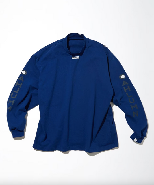 CAHLUMN Heavy weight Jersey Mock Neck L/S Print Tee