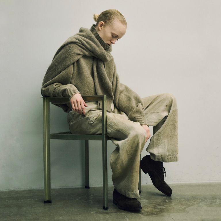 ssstein HEAVY LINEN HERRINGBONE WIDE EASY TROUSERS