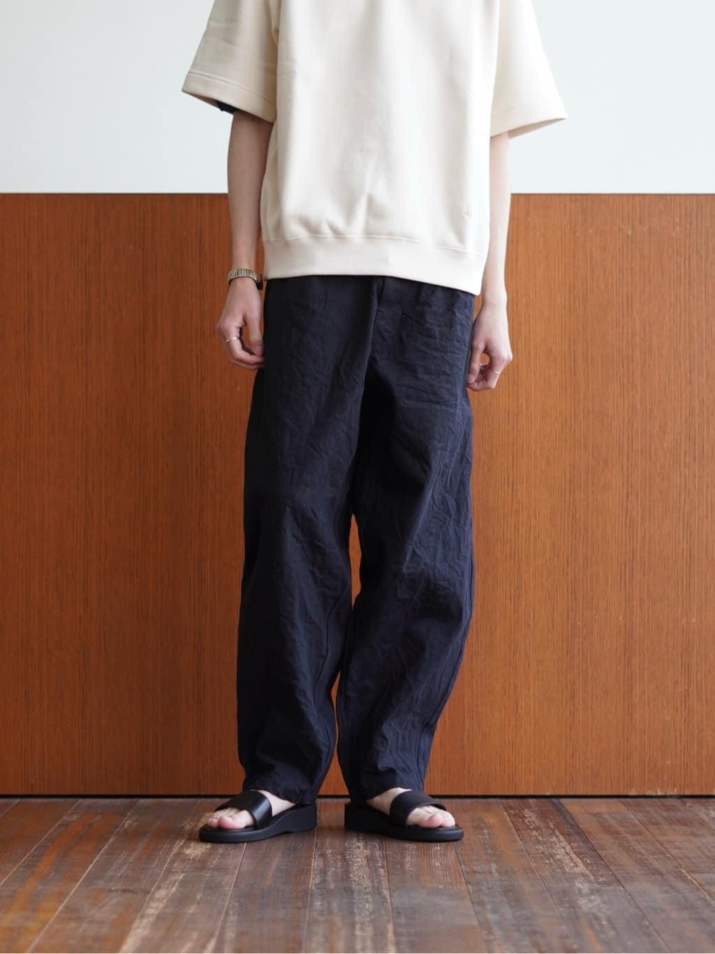 COMOLI Black Drill Tapered Trousers