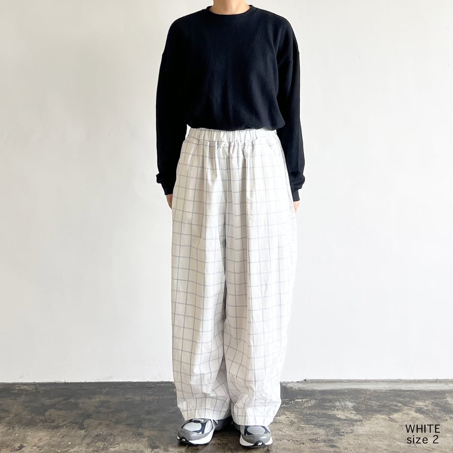 HARVESTY COTTON & LINEN WINDOWPANE EASY CIRCUS PANTS