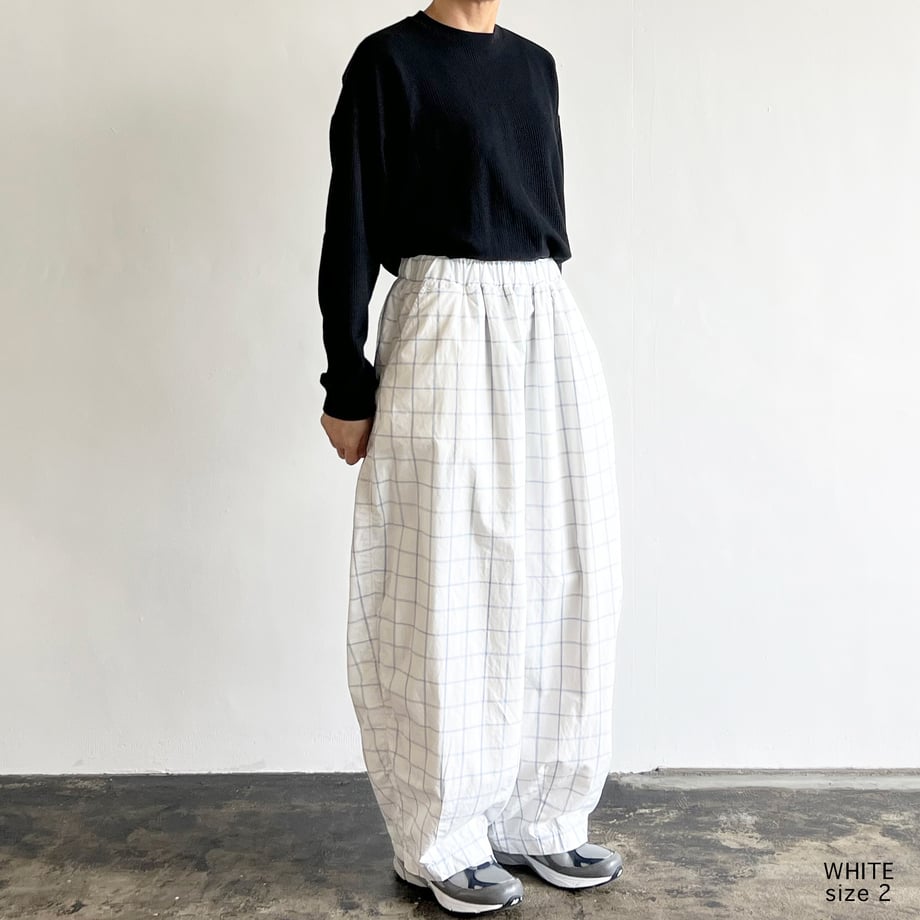 HARVESTY COTTON & LINEN WINDOWPANE EASY CIRCUS PANTS