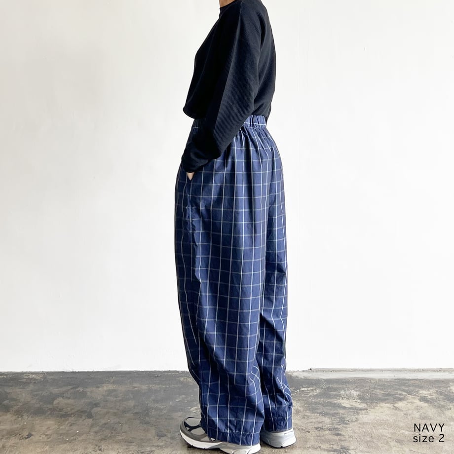 HARVESTY COTTON & LINEN WINDOWPANE EASY CIRCUS PANTS