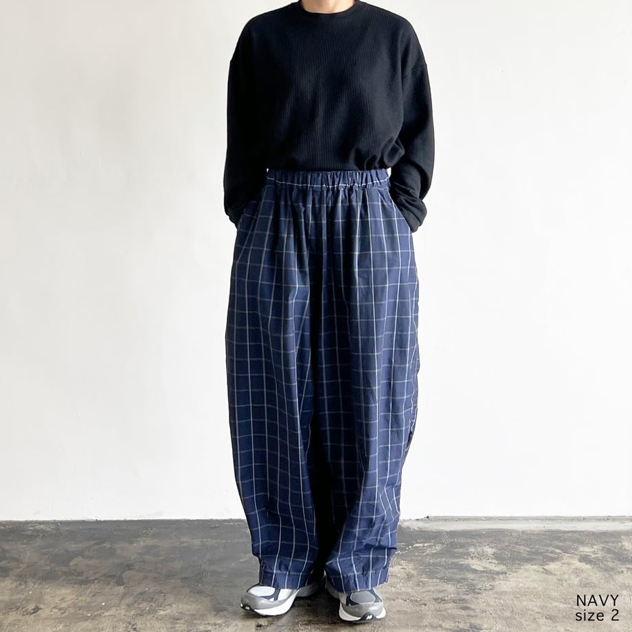 HARVESTY COTTON & LINEN WINDOWPANE EASY CIRCUS PANTS