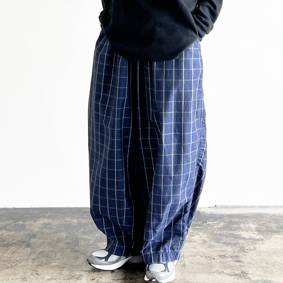 HARVESTY COTTON & LINEN WINDOWPANE EASY CIRCUS PANTS