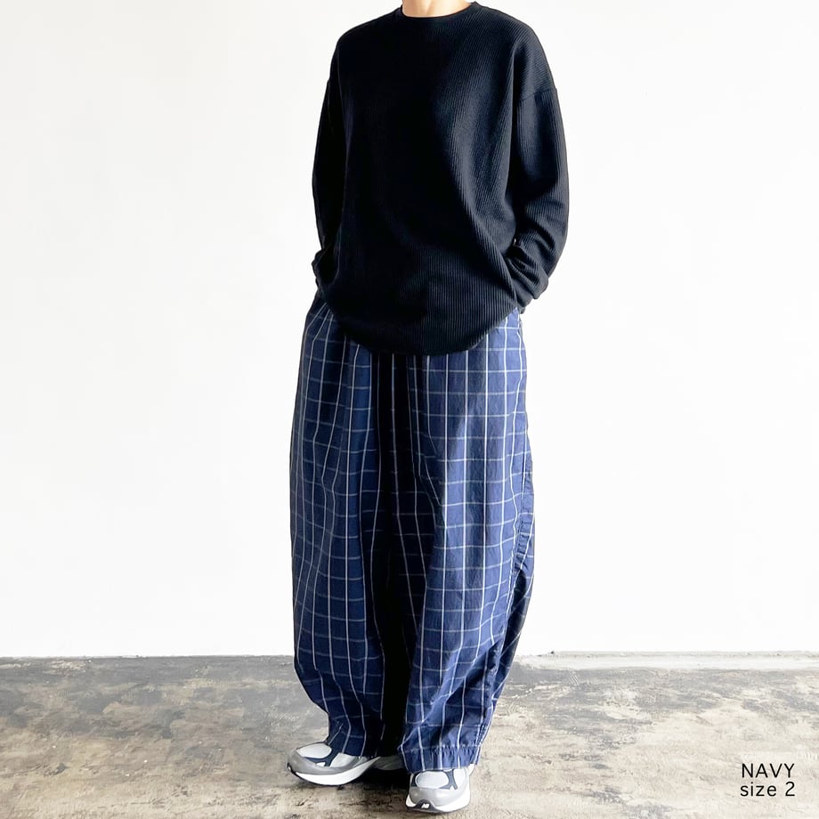 HARVESTY COTTON & LINEN WINDOWPANE EASY CIRCUS PANTS