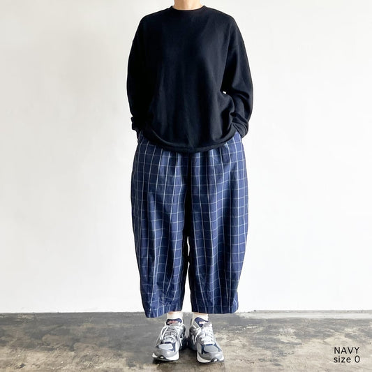 HARVESTY COTTON & LINEN WINDOWPANE EASY CIRCUS PANTS