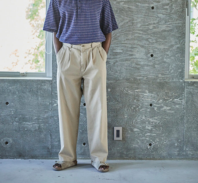 orSlow TWO TUCK WIDE TROUSERS Khaki