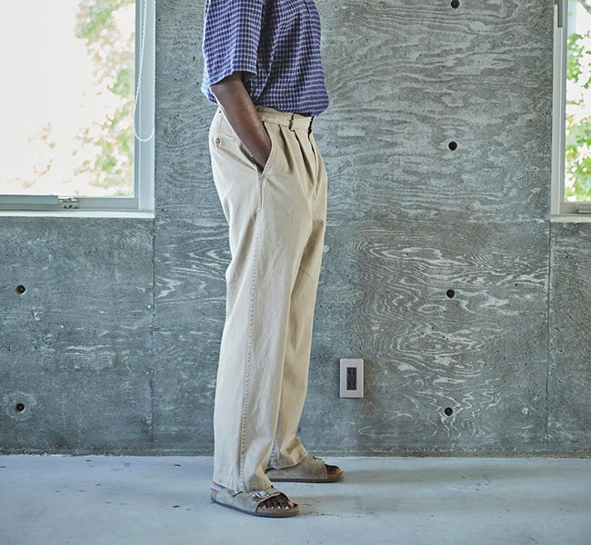 orSlow TWO TUCK WIDE TROUSERS Khaki