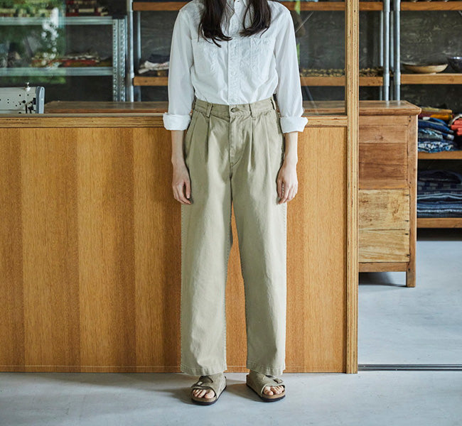 orSlow TWO TUCK WIDE TROUSERS Khaki