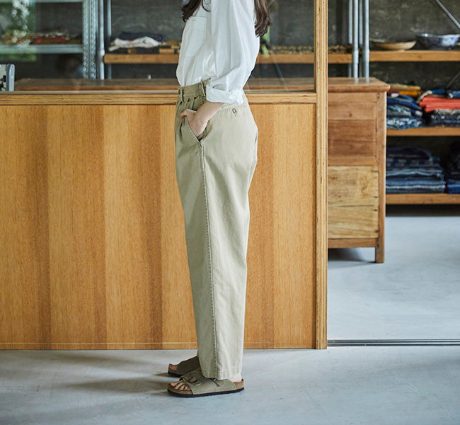 orSlow TWO TUCK WIDE TROUSERS Khaki